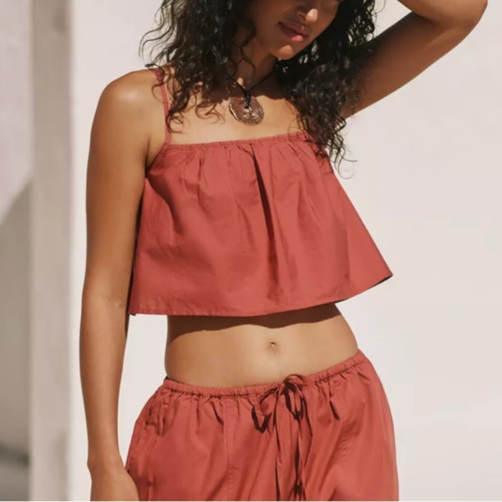 By Anthropologie Ruffled Crop Crimson Top Size Small Bohemian Hippie Festival